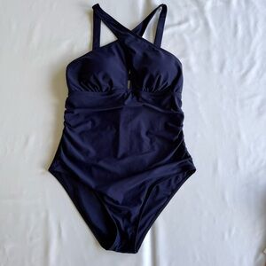 Navy Blue Tempt Me NWT Beach One Piece Peek-a-Boo Chest Beach Bathing Swimsuit